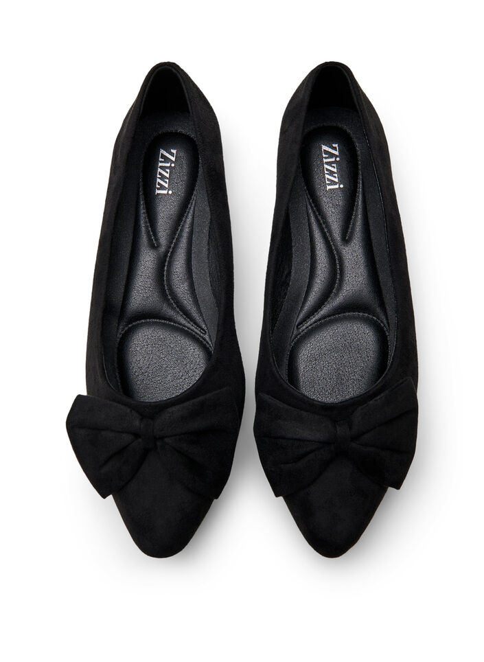 Wide fit - Ballerina pumps met een strik, Zwart, Packshot image number 2