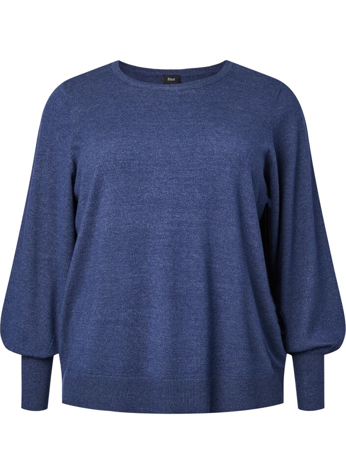 Gebreide blouse van viscose met ballonmouwen, Dress Blues Mel., Packshot image number 0