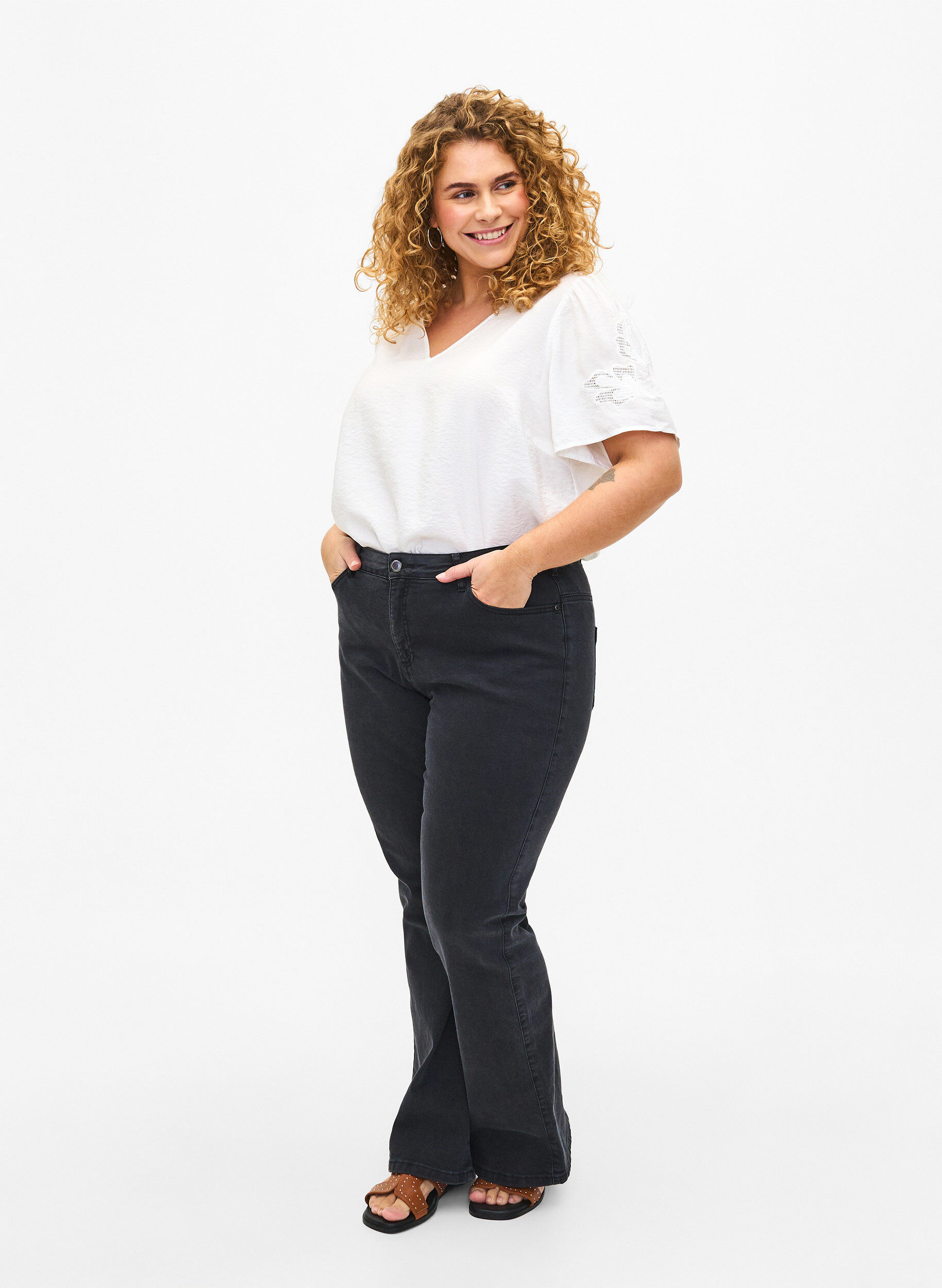 ZizziViscose blouse met korte mouwen en borduursel, Wit, Model image number 1