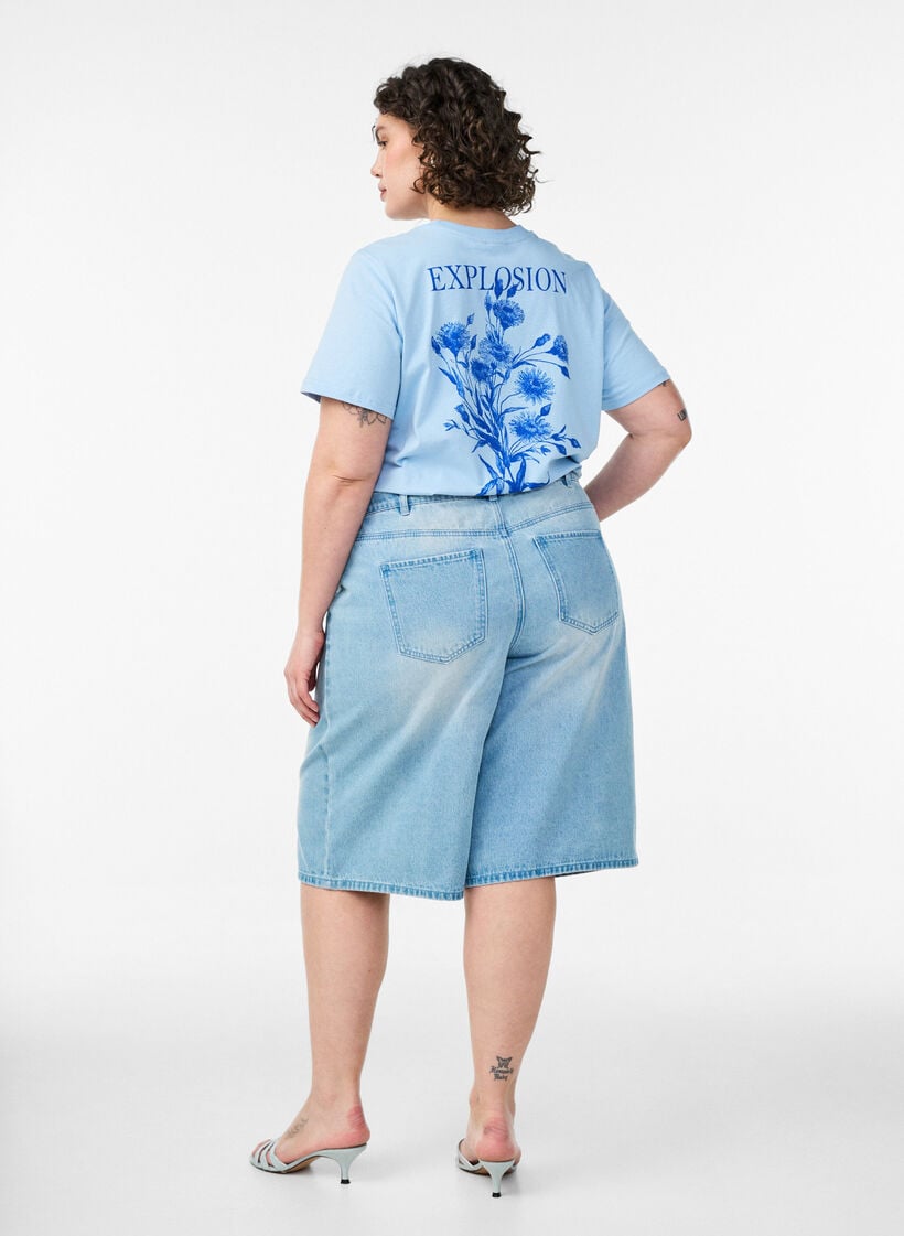 Short en jean taille haute, Bleu Clair, Model image number 1