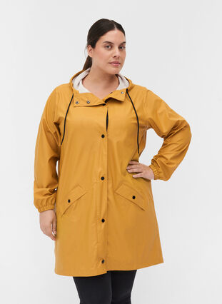 Veste de pluie avec capuche et fermeture boutonnée, Spruce Yellow, Model image number 0