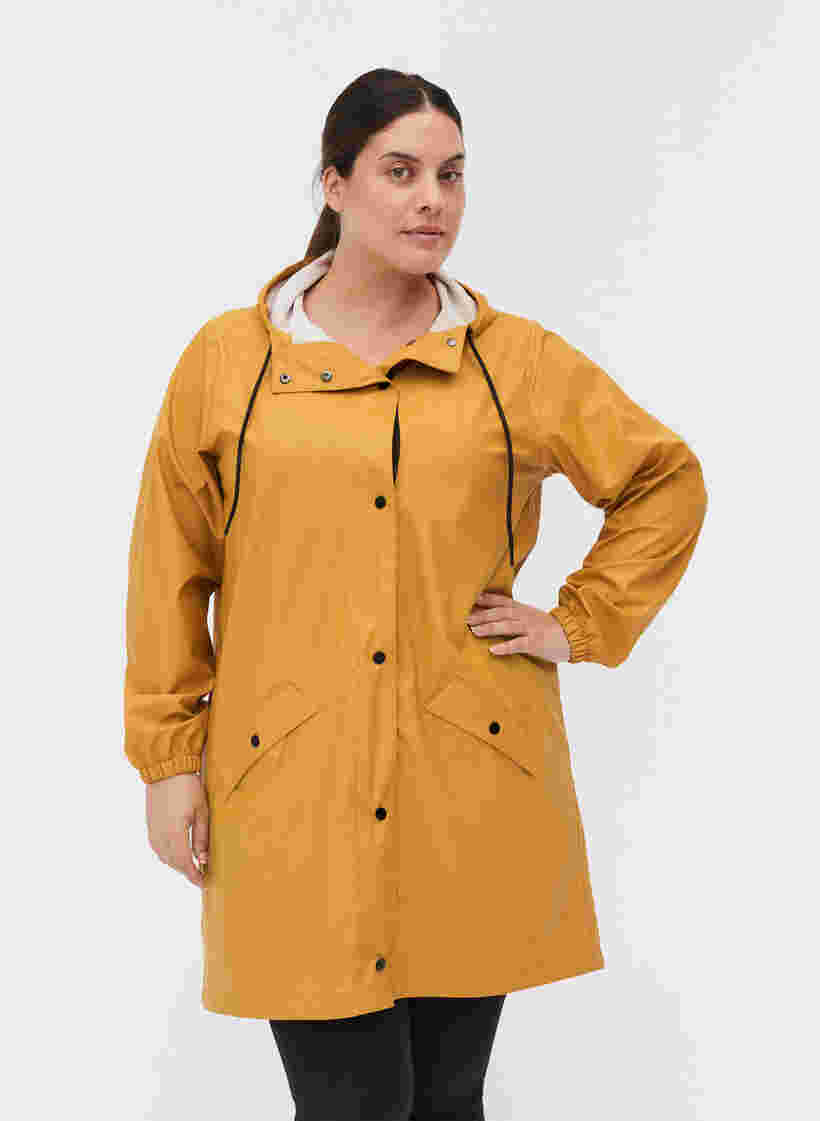 Regenjas met capuchon en knoopsluiting, Spruce Yellow, Model image number 0