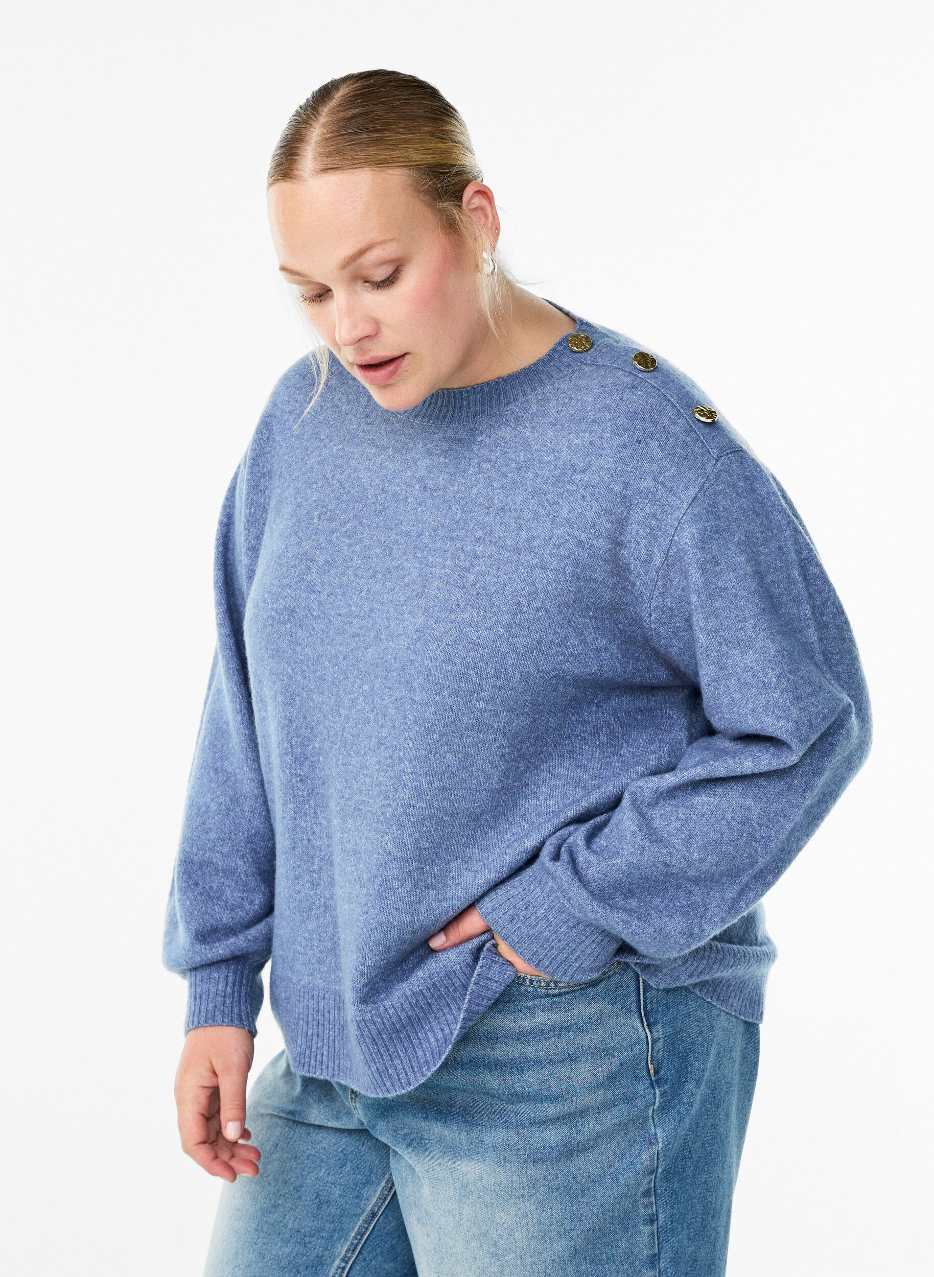 Breisel blouse met knoopdetail, Blauw, Model