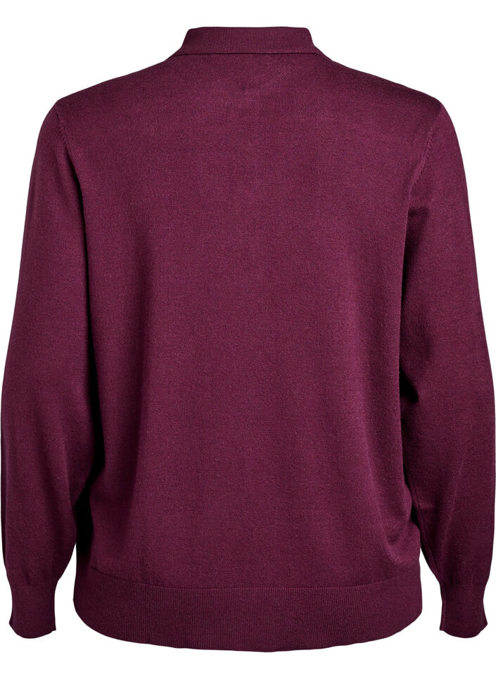 Strik blouse met kraag, Donker Bordeaux, Packshot image number 1