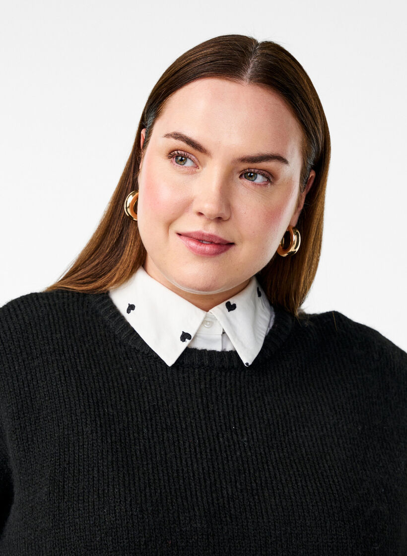 Losse kraag met geborduurde hartjes, White, Model image number 0