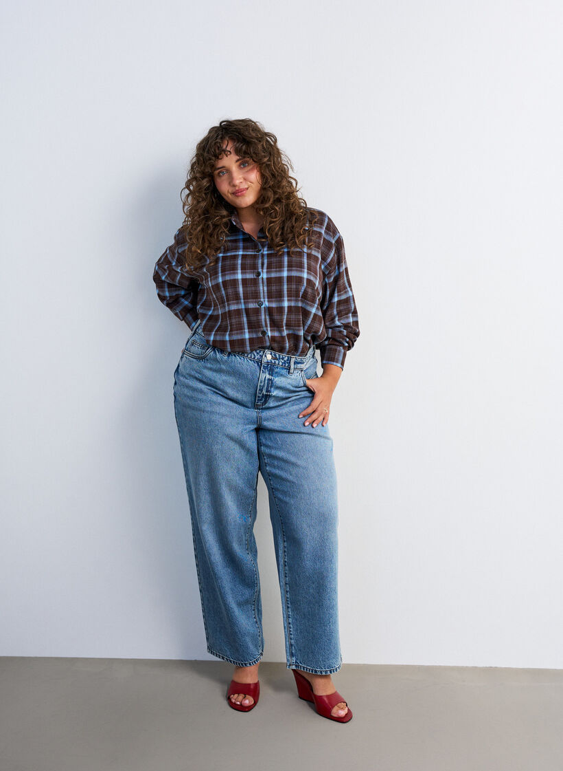 Geruit overhemd met een losse pasvorm, Bruin, Model image number 1