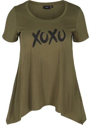 Haut en coton à manches courtes en forme trapèze , Ivy Green XOXO, Packshot image number 0