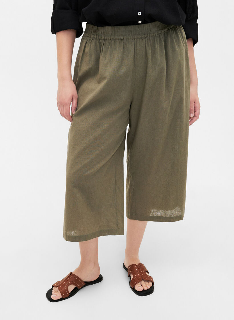 Broek van 7/8 katoenmix met linnen, Deep Lichen Green, Model image number 2
