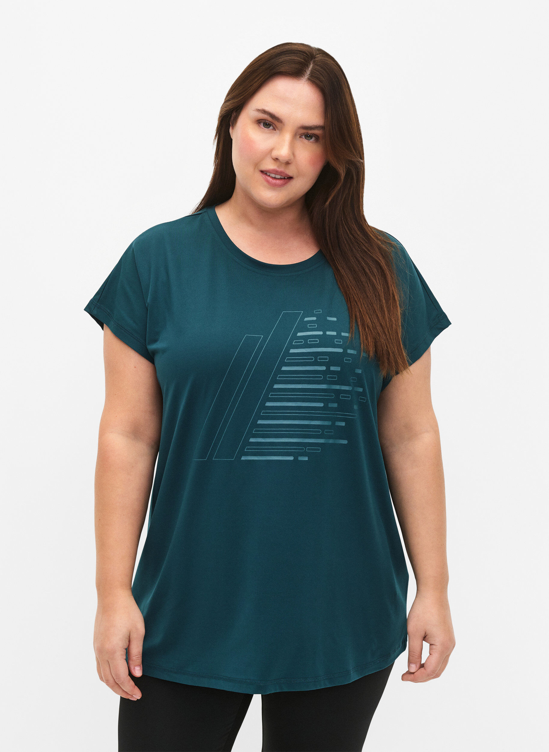 ZizziTrainings-T-shirt met korte mouwen en print, Deep Teal/Pacific, Model image number 0