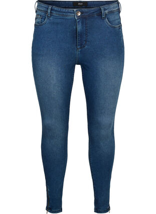 Cropped Amy jeans met rits, Dark blue denim, Packshot image number 0