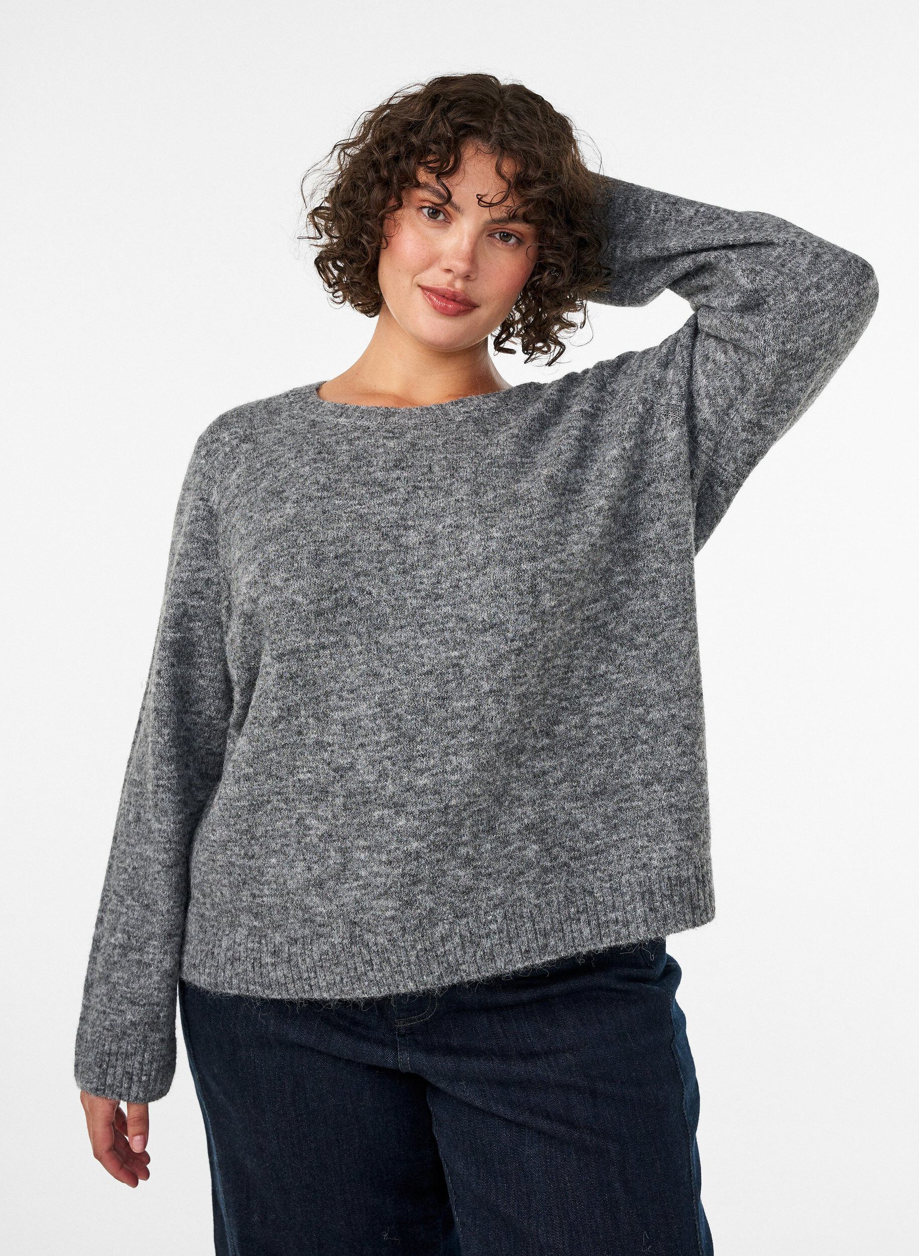 ZizziJumper met ronde hals en losse pasvorm, Grijs, Model image number 0