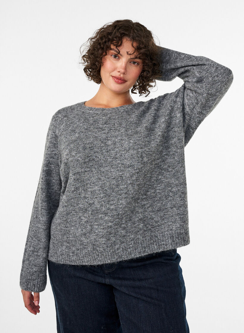 Jumper met ronde hals en losse pasvorm, Grijs, Model image number 0