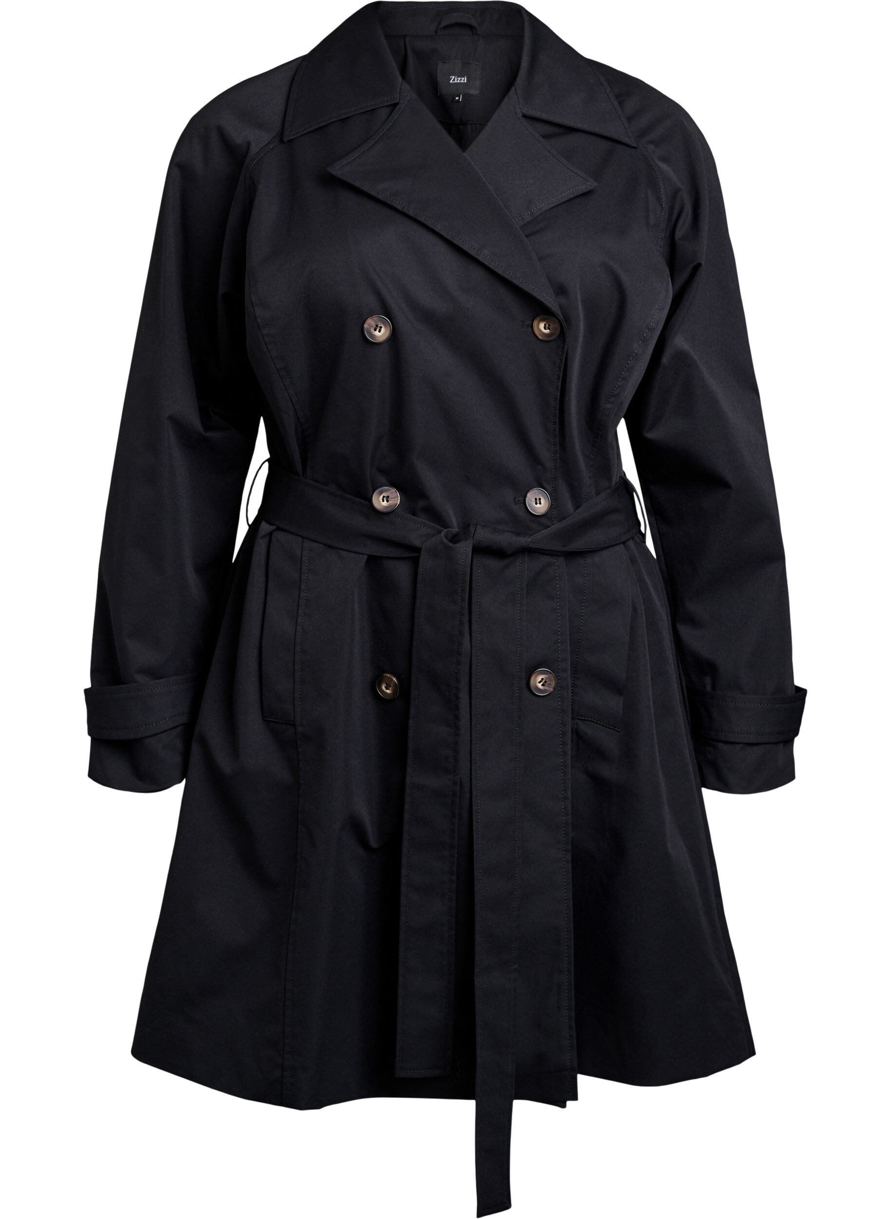 ZizziHalflange trenchcoat met ceintuur, Black, Packshot image number 0