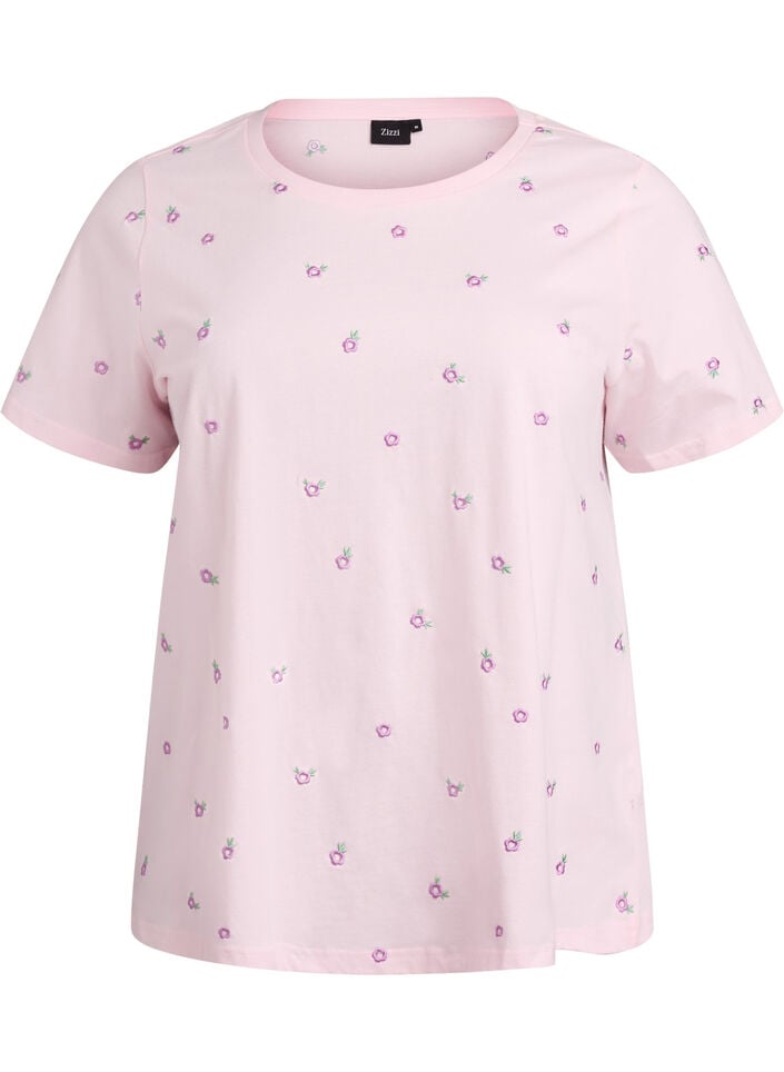 T-shirt en coton biologique avec motifs brod&eacute;s, Rose, Packshot image number 0