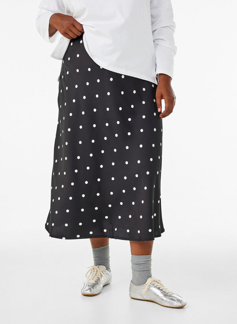 Jupe midi en satin, Noir, Model image number 2