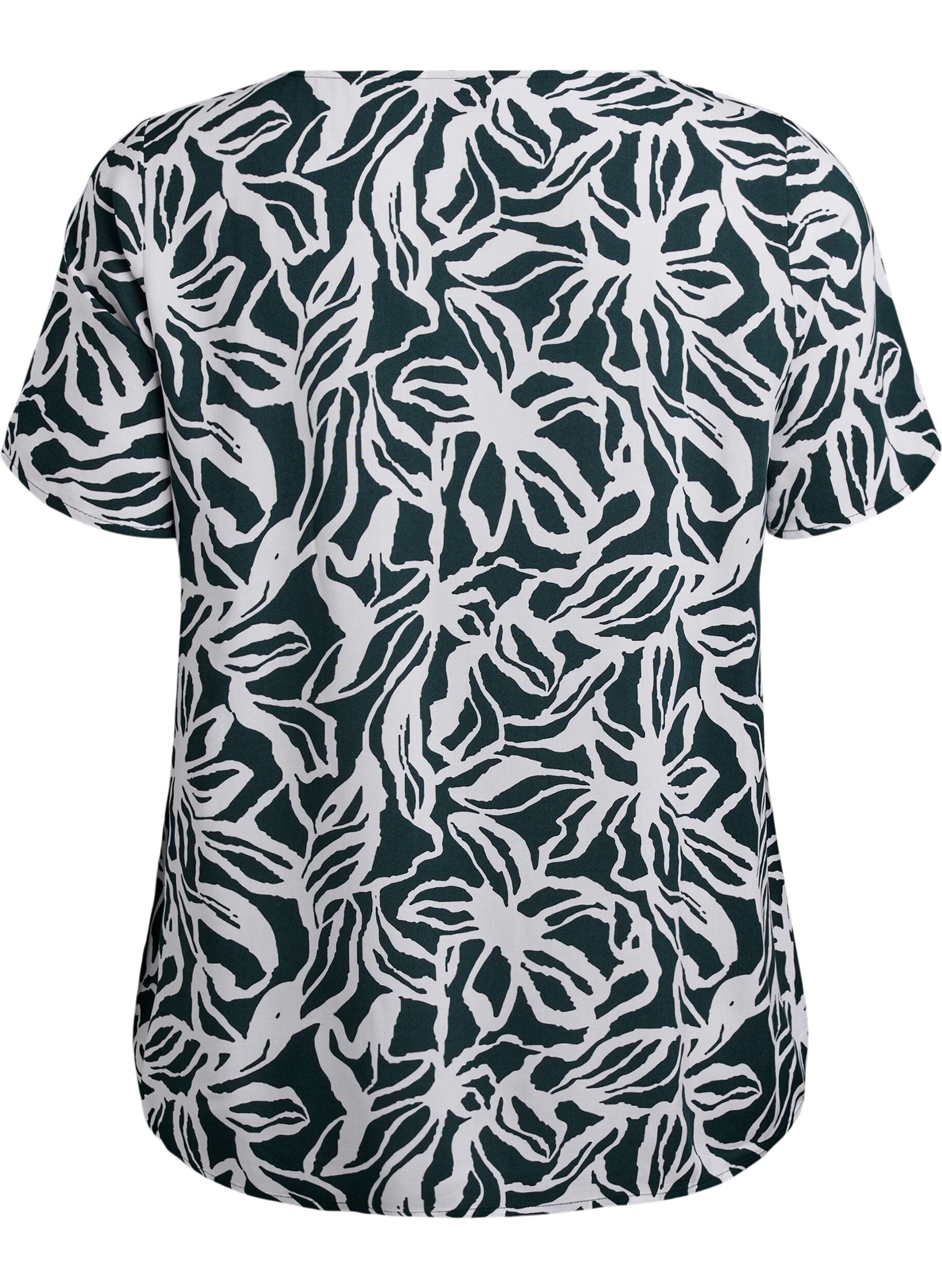 ZizziFLASH - Viscose blouse met korte mouwen en print, Groen, Packshot image number 1