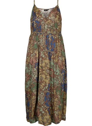 Mouwloze viscose midi-jurk met paisley print, Green Paisley, Packshot image number 0