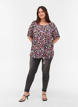 Viscose blouse met korte mouwen en bloemenprint, Flower AOP, Model image number 2