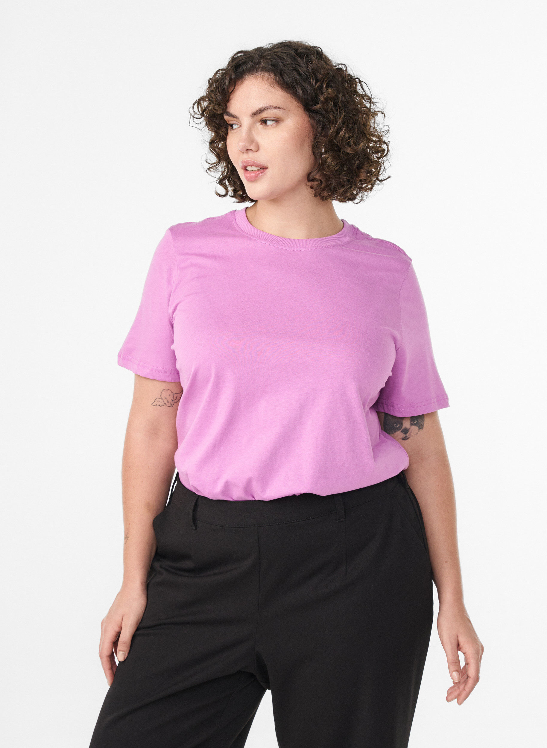 ZizziT-shirt basique en coton &agrave; col rond, Violet, Model image number 0