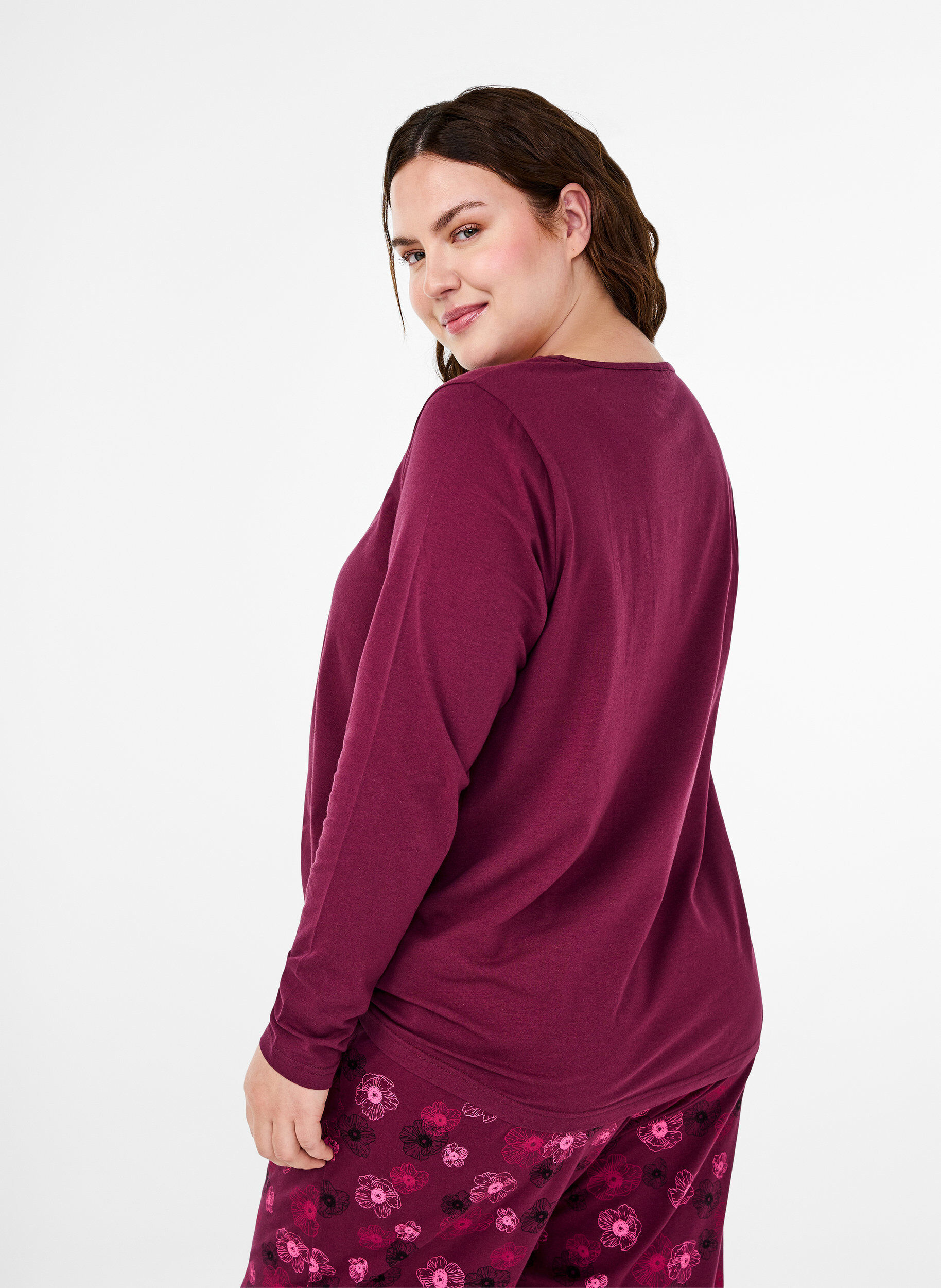 ZizziKatoenen nachthemd met tekstopdruk, Rood, Model image number 2