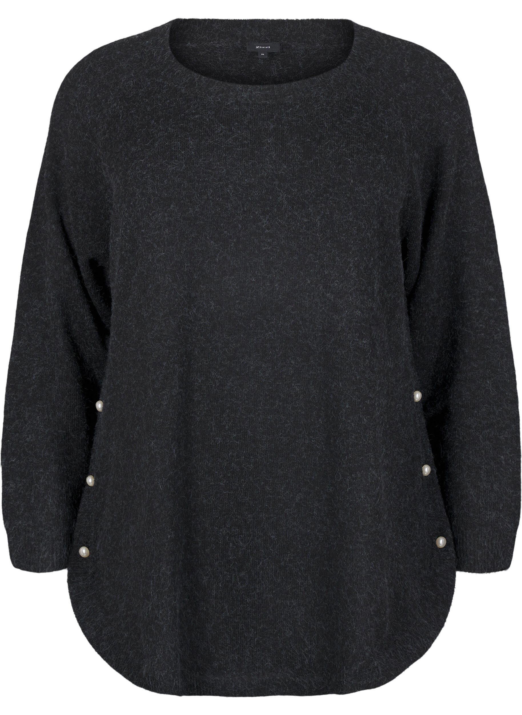 ZizziGebreide blouse met kralen, Dark Grey Melange, Packshot image number 0