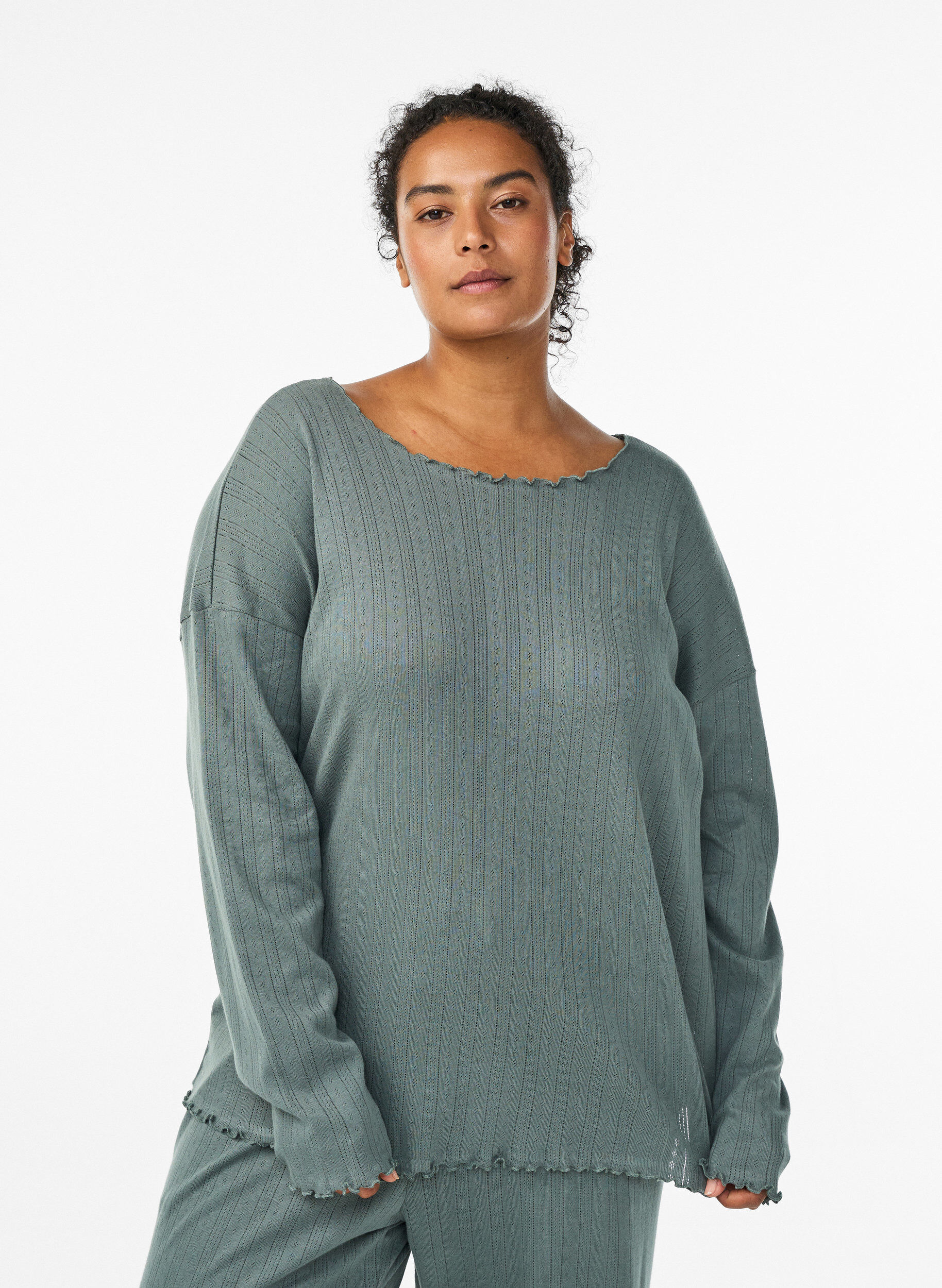 Chemise de nuit en coton bio, Vert fonc&eacute;, Model