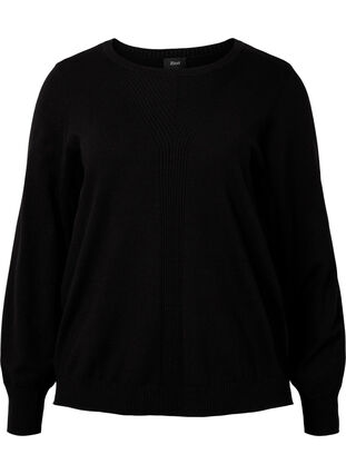 Pull en tricot de couleur unie avec nervures, Black, Packshot image number 0