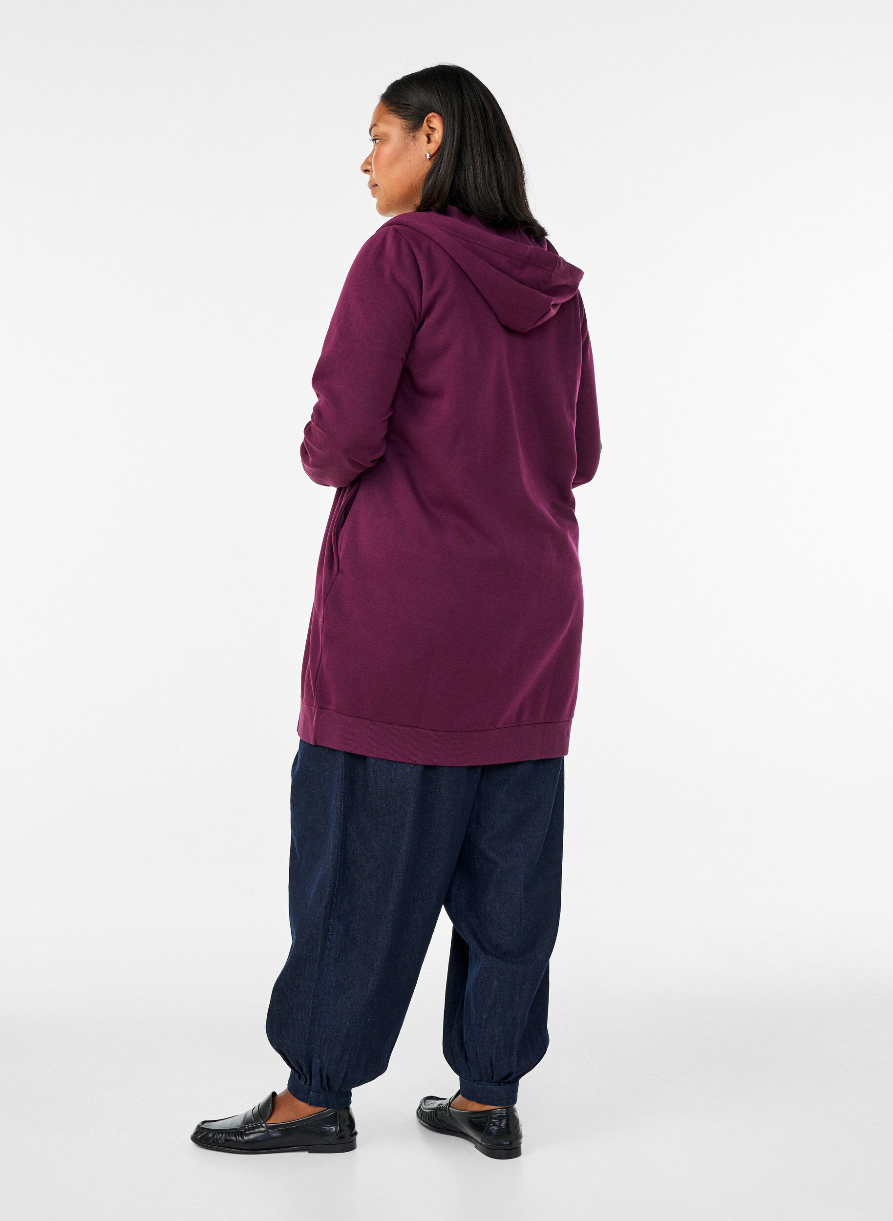 ZizziLange hoodie met ritssluiting en zakken, Paars, Model image number 2