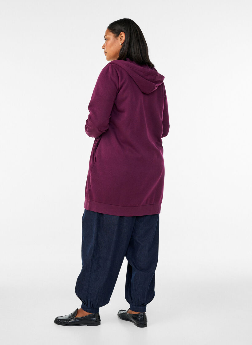 Lange hoodie met ritssluiting en zakken, Paars, Model image number 2