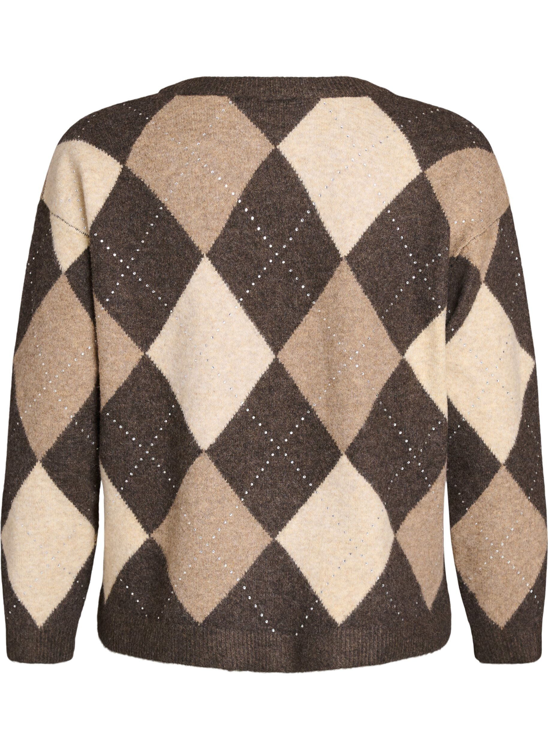 ZizziArgyle vest met strass-steentjes, Bruin, Packshot image number 1