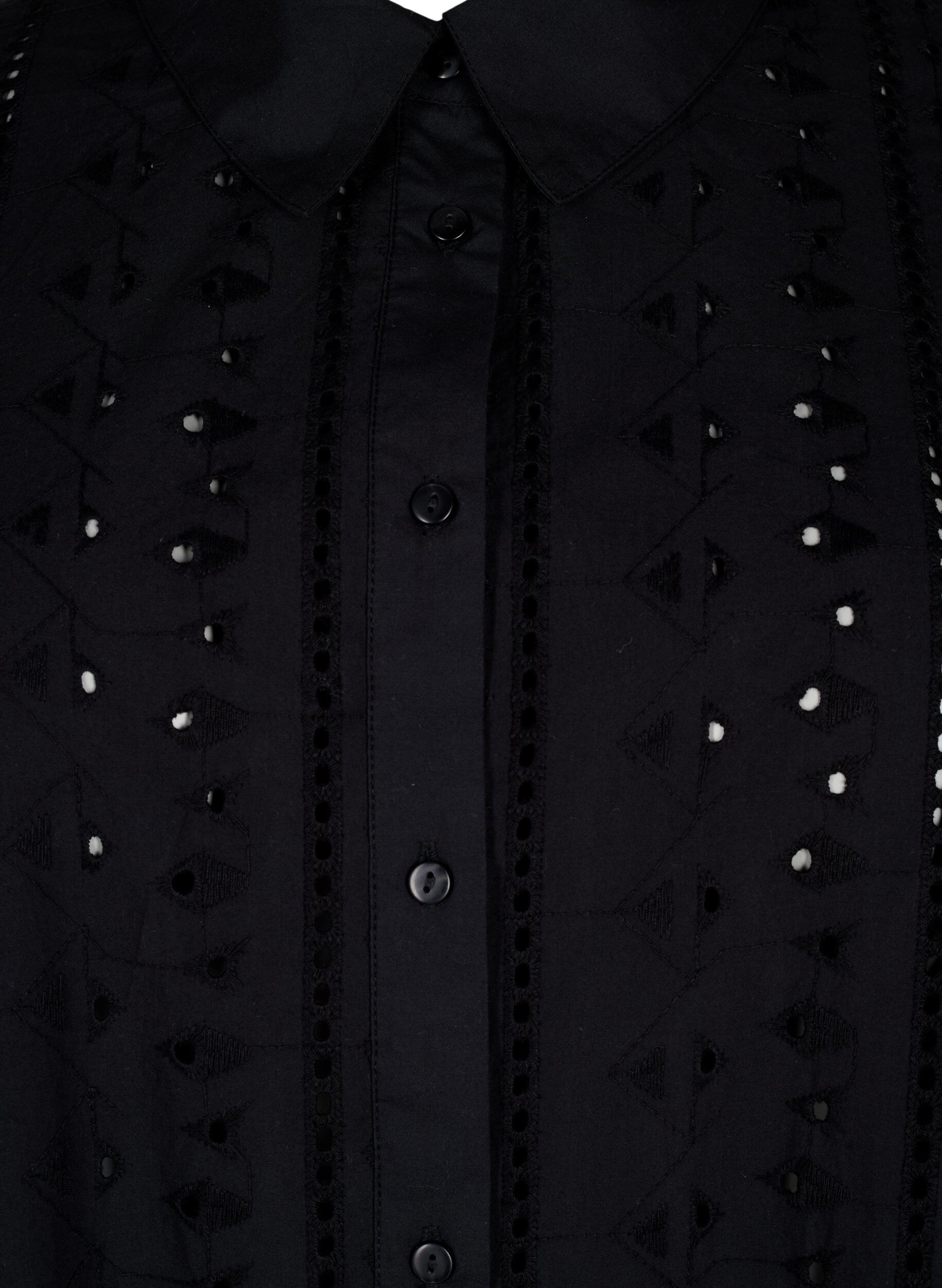 ZizziKatoenen overhemdjurk met broderie anglaise, Black, Packshot image number 2