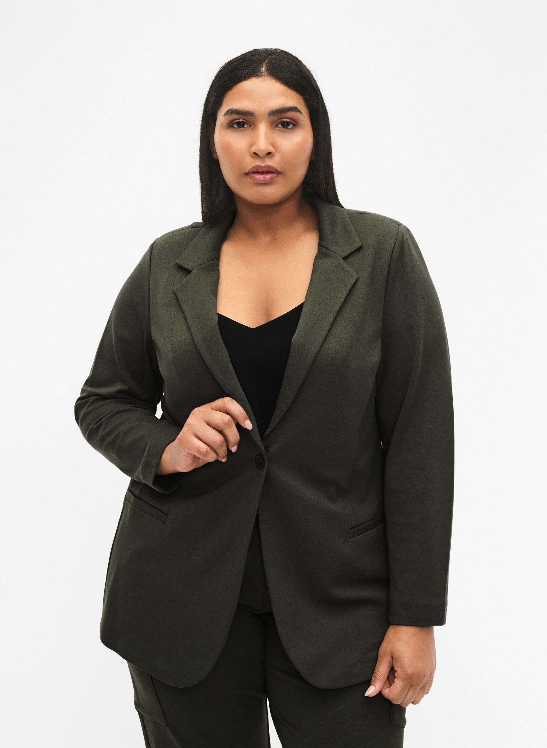 ZizziEenvoudige blazer met knoopsluiting, Groen, Model image number 0