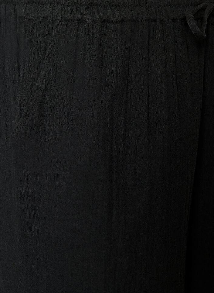 Short ample en mousseline de coton taille haute, Noir, Packshot image number 2