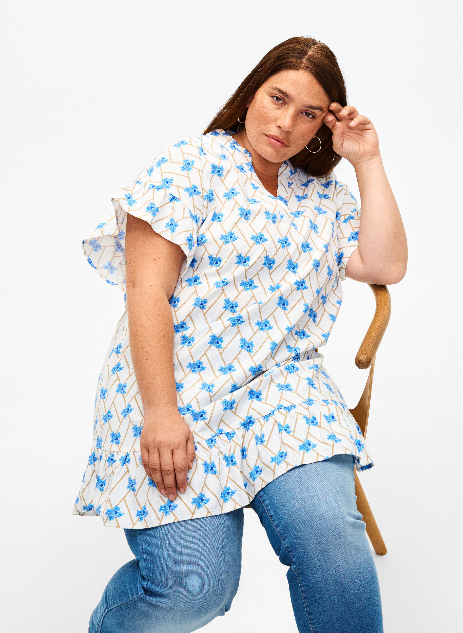 ZizziGebloemde katoenen tuniek, Snow White Flower, Image image number 0