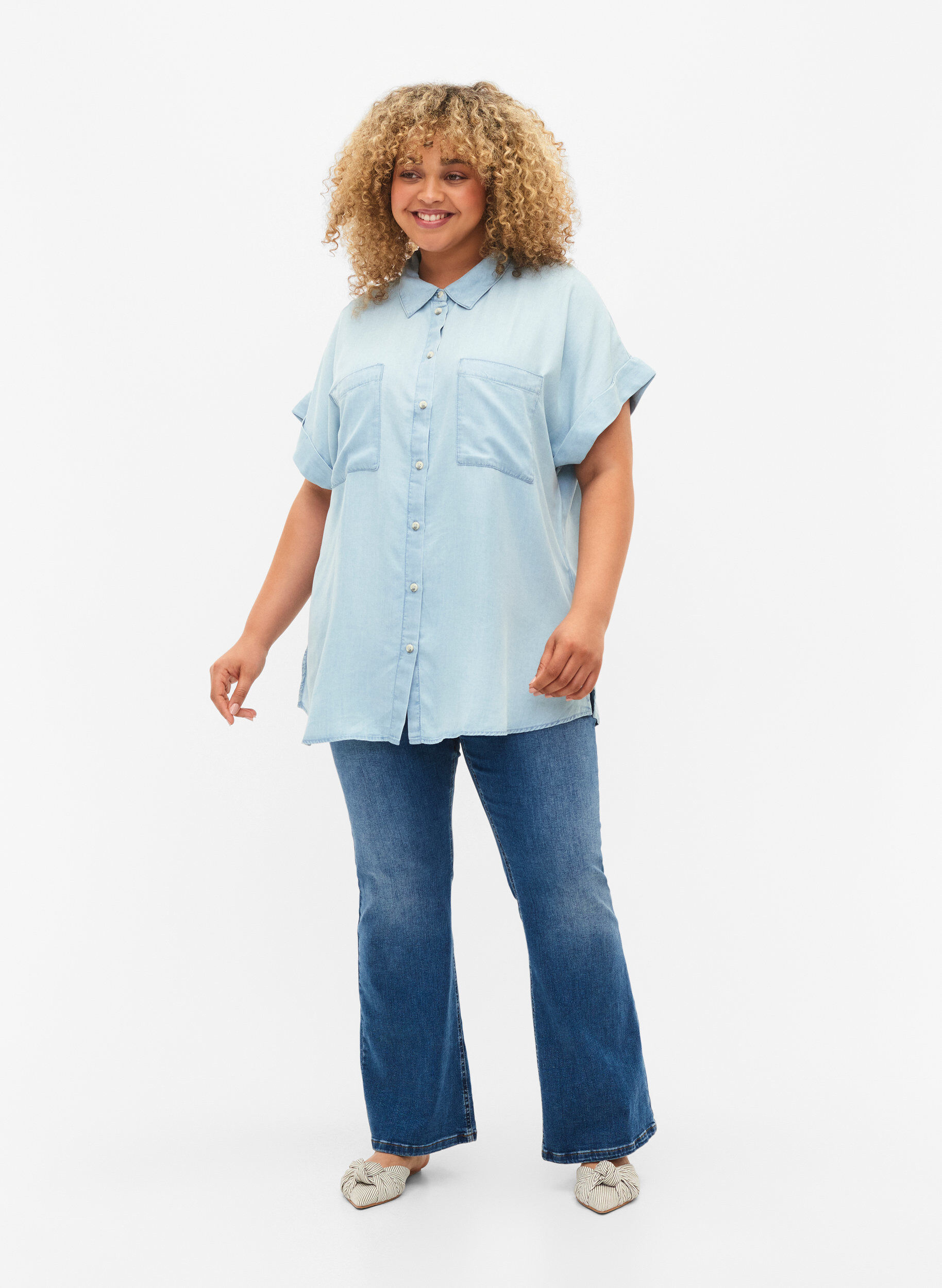 ZizziOverhemd met korte mouwen van lyocell (TENCEL&trade;), Light blue denim, Model image number 2