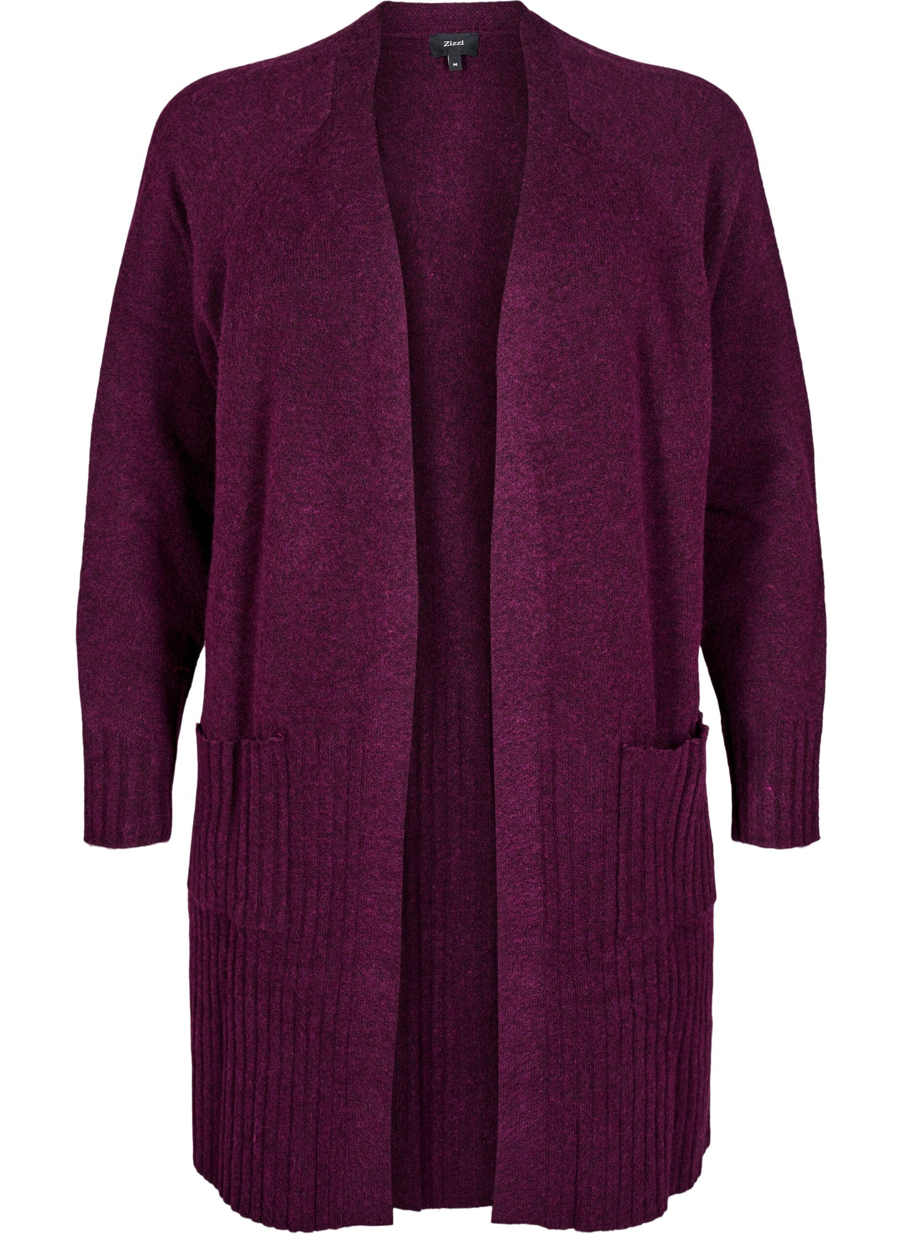Zizzi Cardigan long avec des poches, Potent Purple Mel., Packshot image number 0