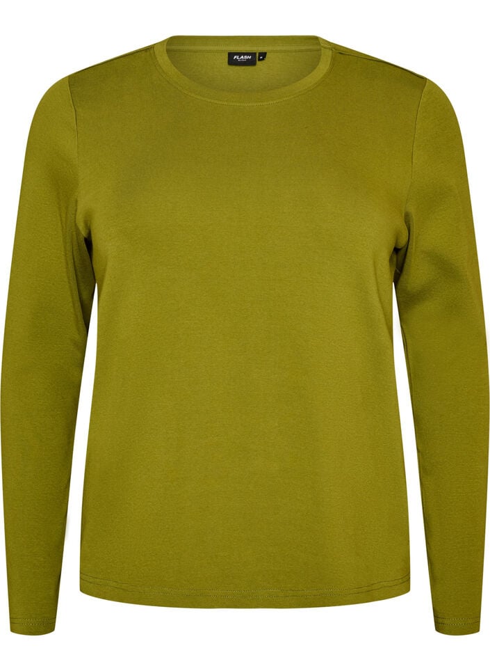 Basic T-shirt met lange mouwen en ronde hals, Groen, Packshot image number 0