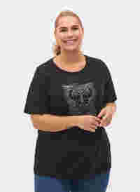 T-shirt avec rivets en coton biologique, Black Owl, Model