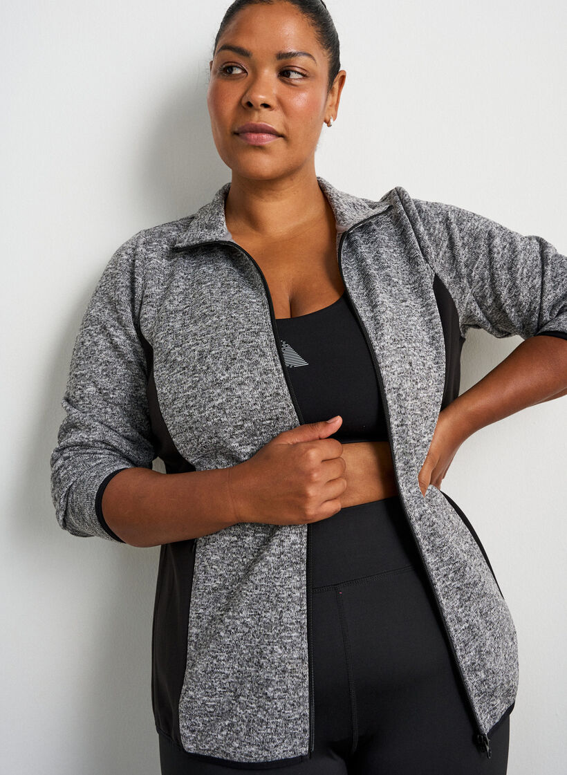Cardigan d'entra&icirc;nement avec empi&egrave;cements contrastants et col montant, Gris anthracite, Model image number 0