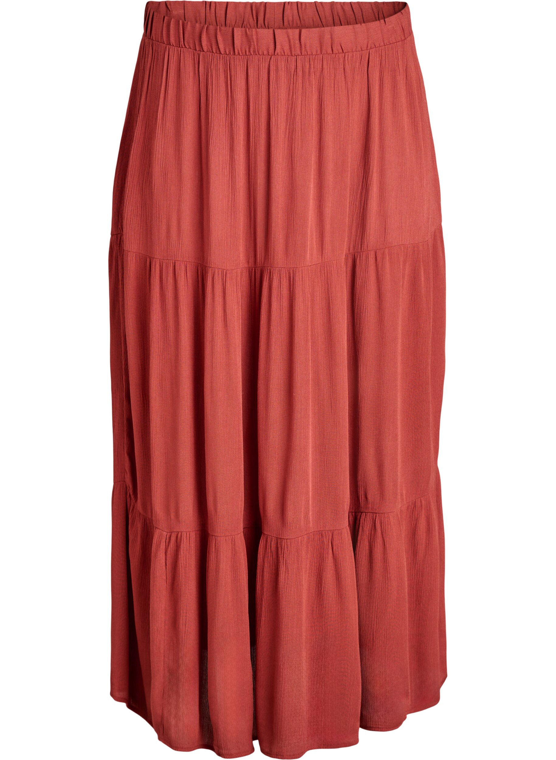 ZizziLange rok met elastiek in de taille, Rood, Packshot image number 0