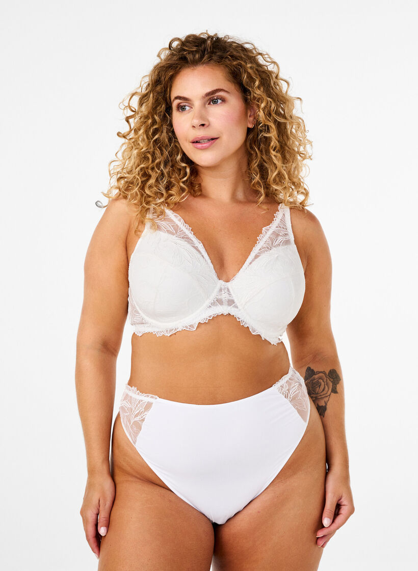 String en microfibre avec dentelle, Blanc, Model image number 0