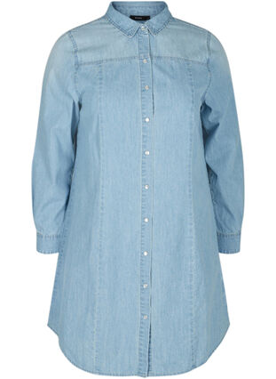 Lange denim blouse in katoen, Light blue denim, Packshot image number 0