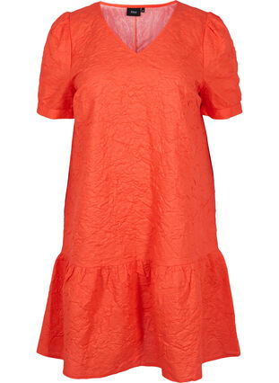 Robe structurée à manches courtes et bouffantes, Mandarin Red, Packshot image number 0