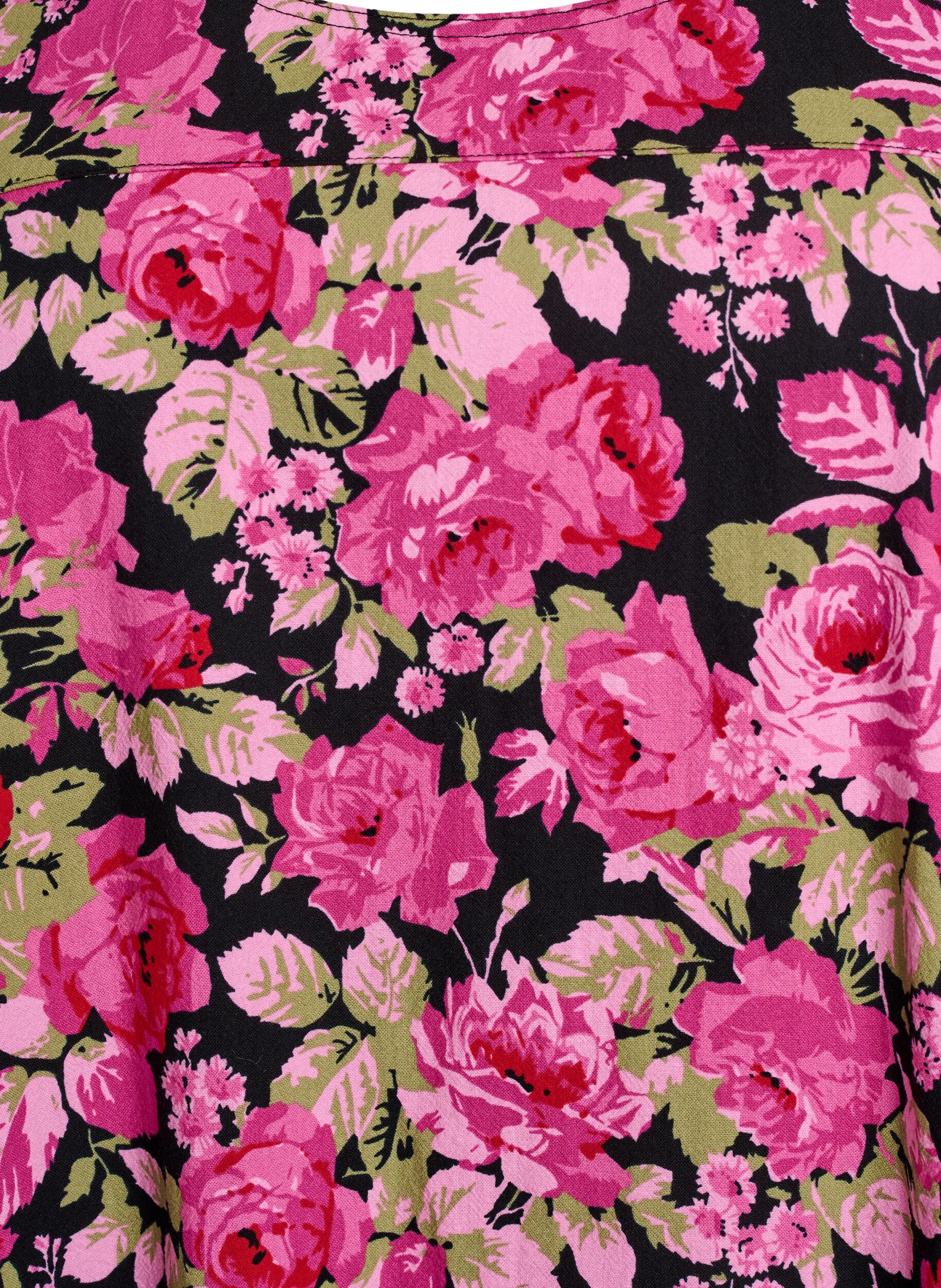 ZizziKatoenen jurk met korte mouwen en print, Zwart, Packshot image number 2