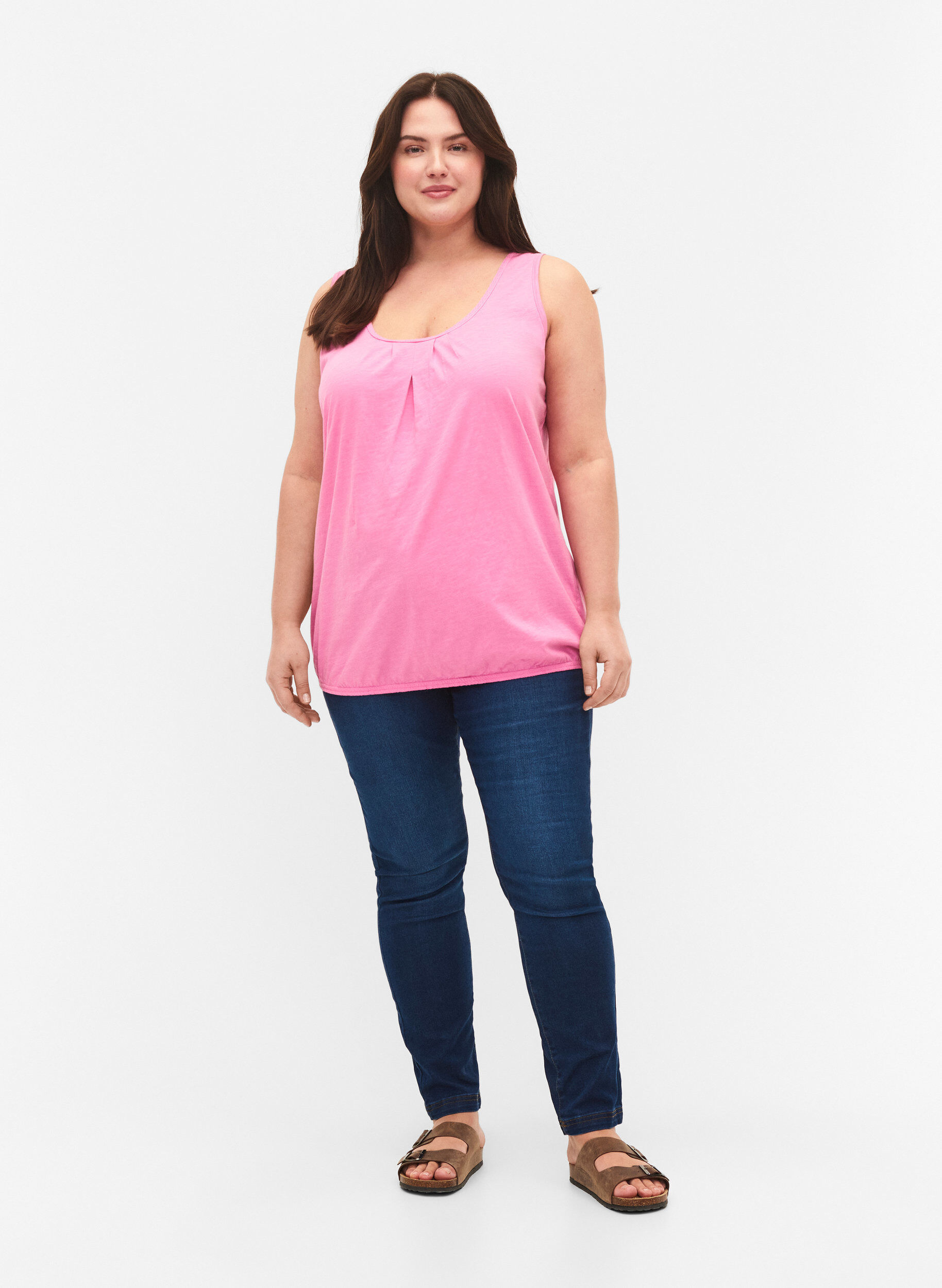 Zizzi2-pack katoenen topje met kanten randje, Rosebloom / Black, Model image number 2