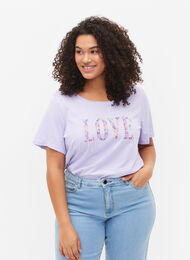 T-shirt en coton à col rond et imprimé, Lavender W. Love, Model