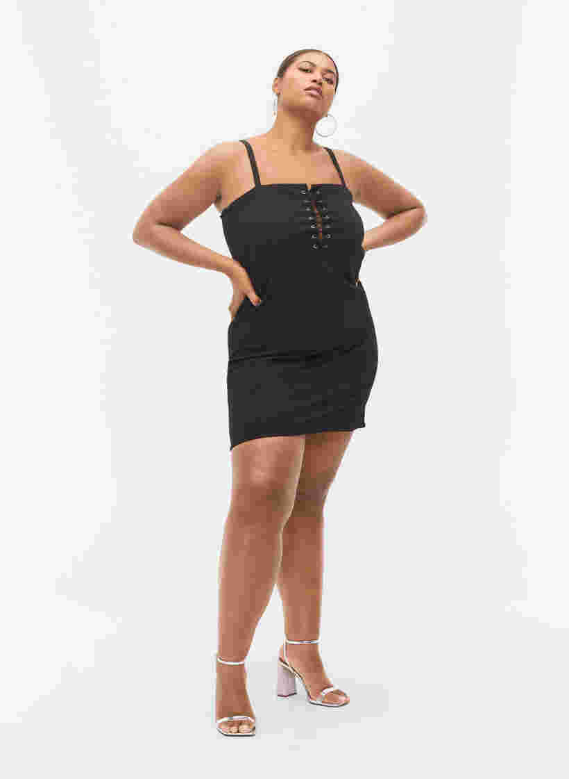 Nauwsluitende jurk met koorddetails, Black, Model image number 3