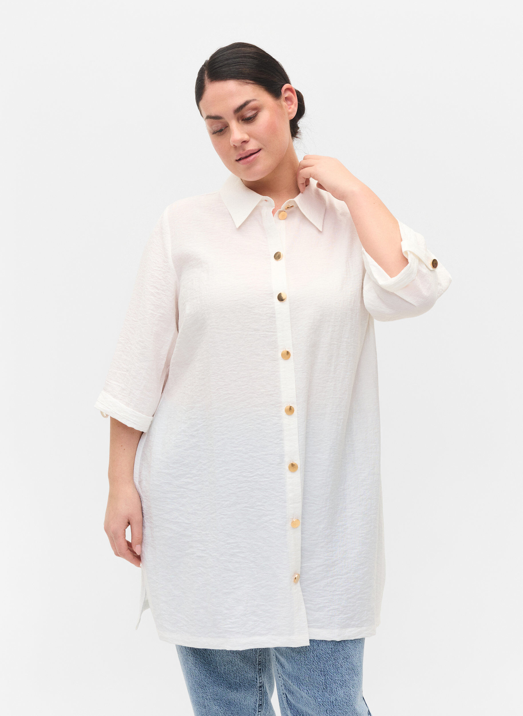ZizziLange blouse met 3/4 mouwen, Bright White, Model image number 0