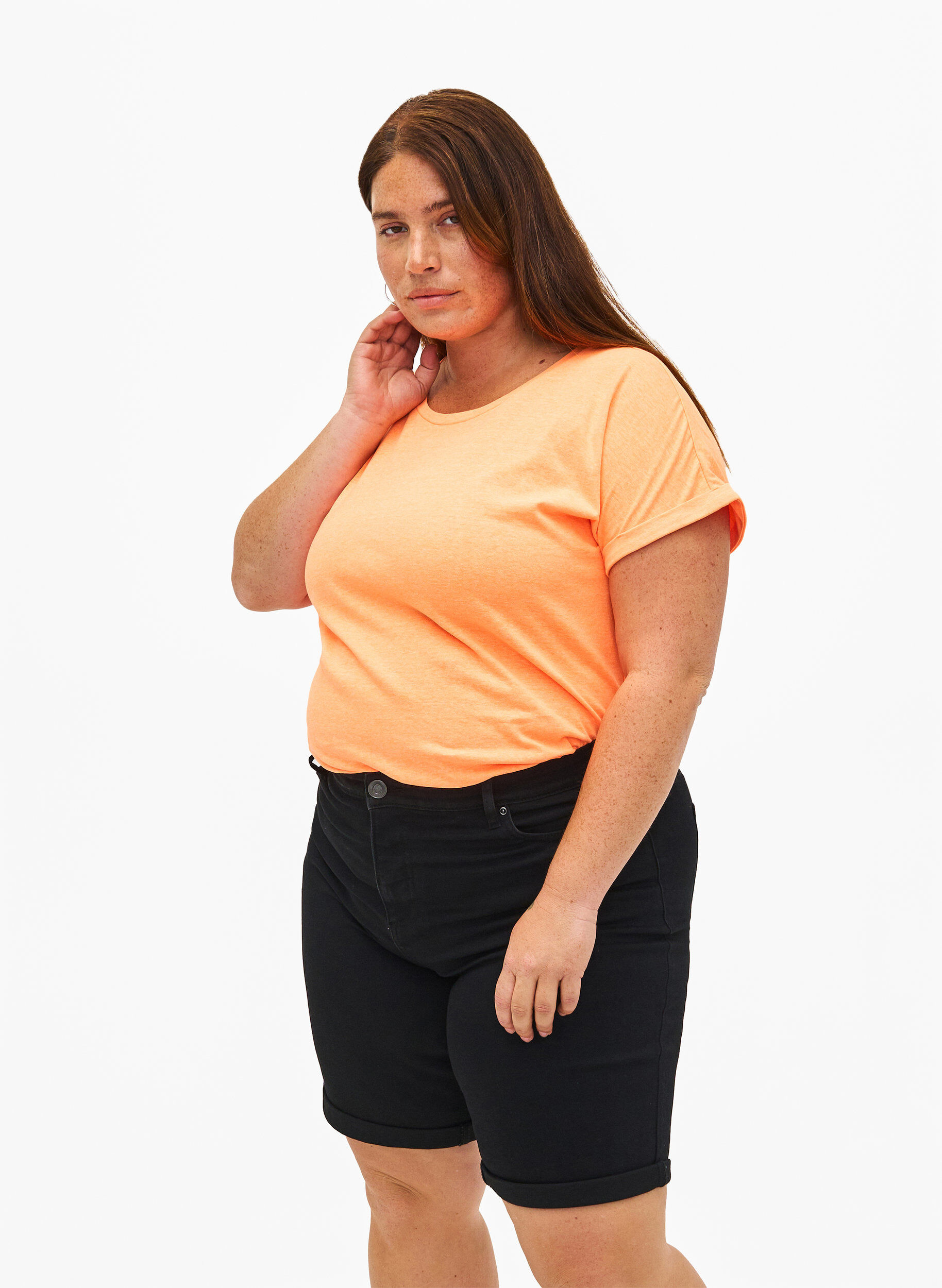 ZizziKorte spijkerbroek met strakke pasvorm en hoge taille, Black, Model image number 0