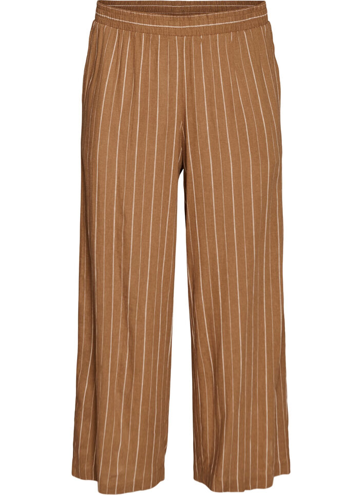 Wijde linnen en viscose broek, Bruin, Packshot image number 0